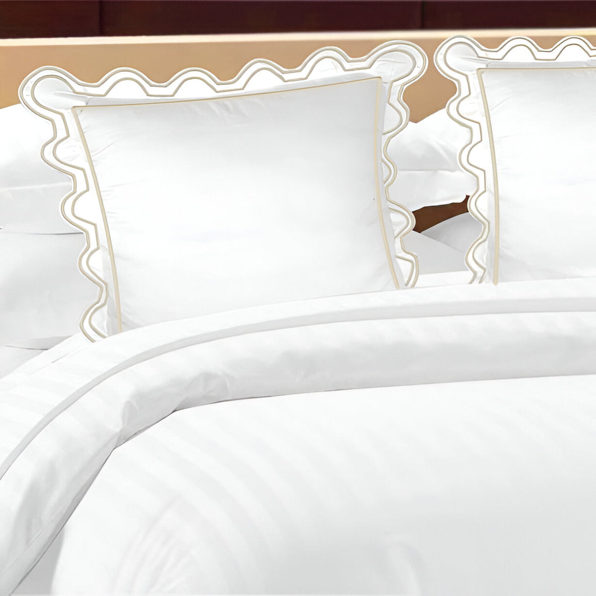 Parure de lit en coton, 400 fils, forme en U avec broderies festonnées