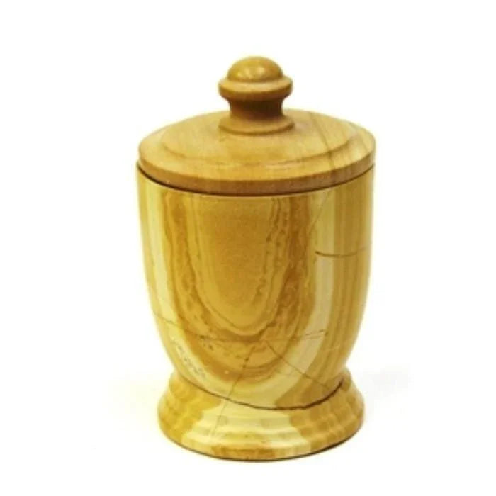 Barattolo decorativo in teak e marmo | Porta batuffoli di cotone