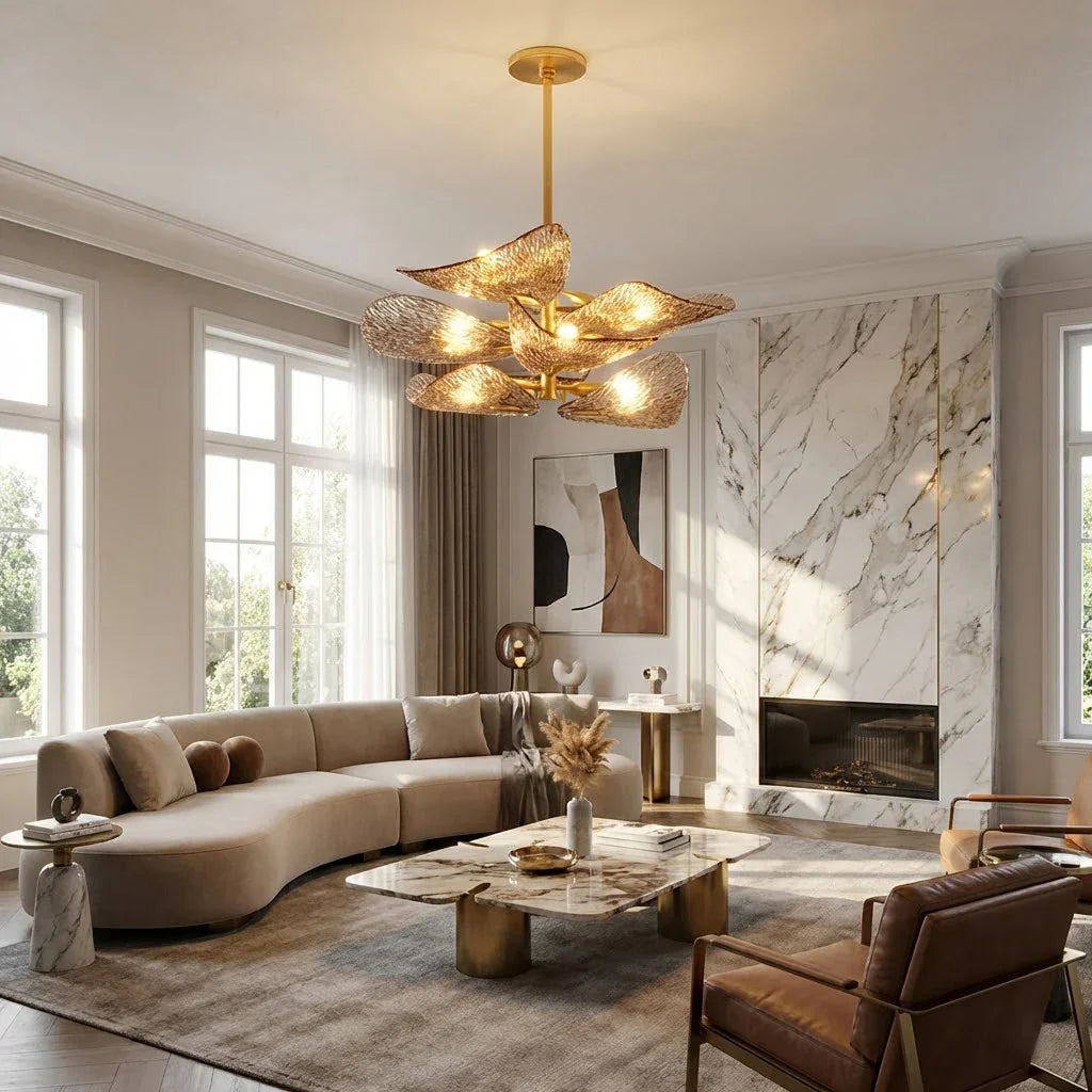 Textured Glass Leaf Chandelier