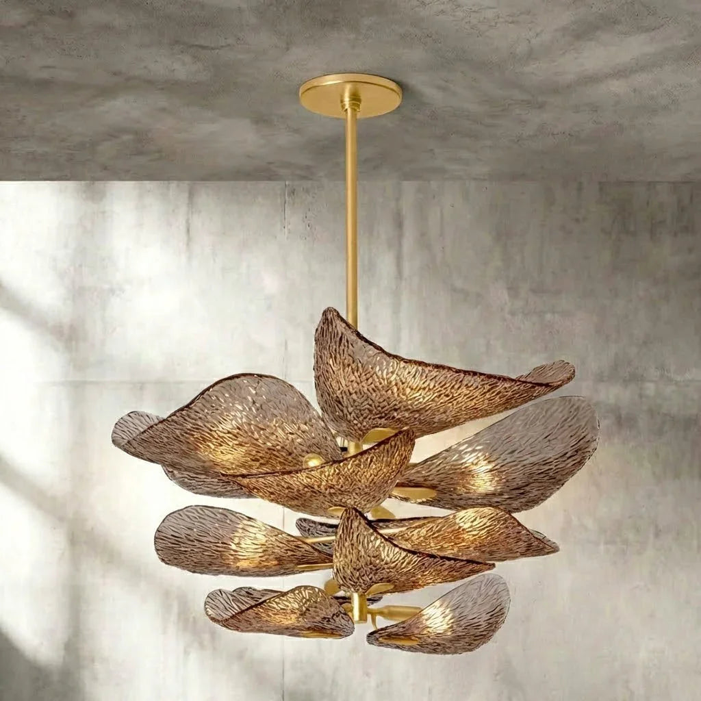 Textured Glass Leaf Chandelier