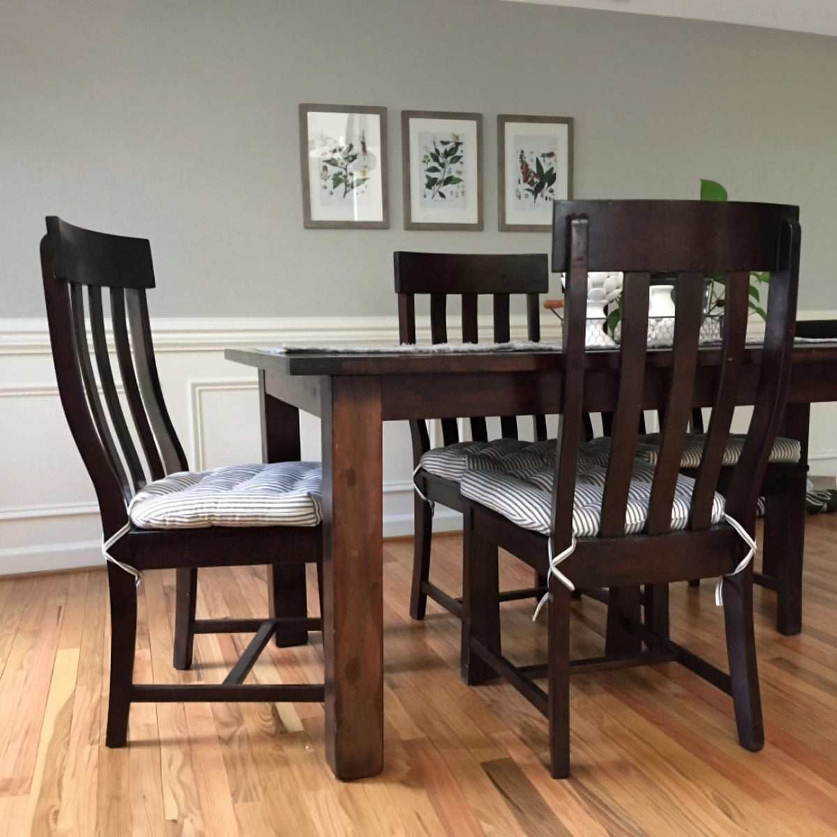 Ticking Stripe Black Dining Chair Pad - Made in USA - 100% Cotton - Machine Washable