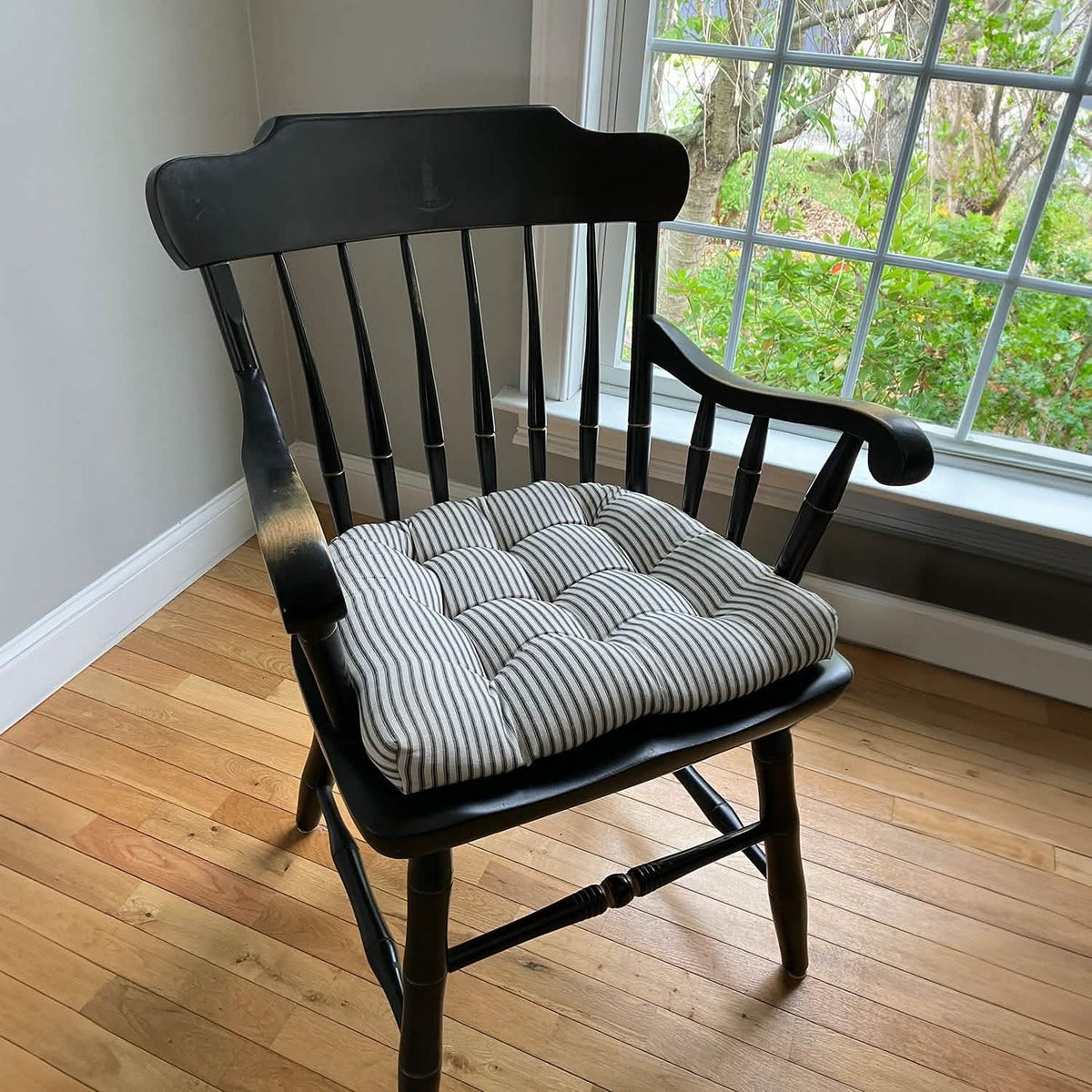 Ticking Stripe Black Dining Chair Pad - Made in USA - 100% Cotton - Machine Washable