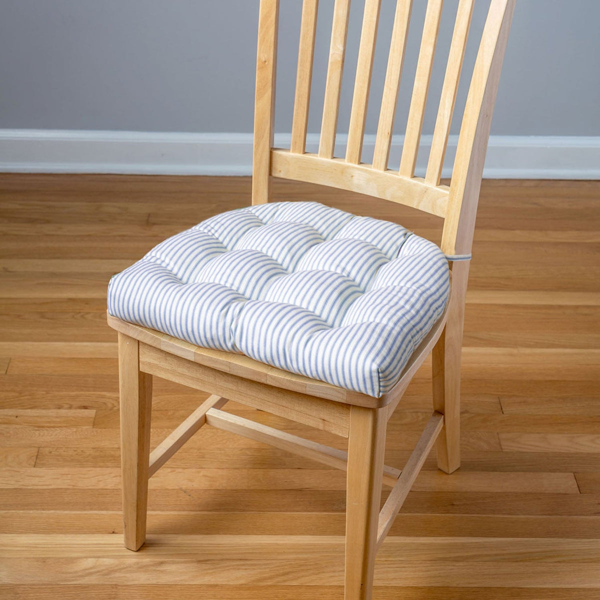 Ticking Stripe Navy Blue Dining Chair Pads - Made in USA - 100% Cotton - Machine Washable