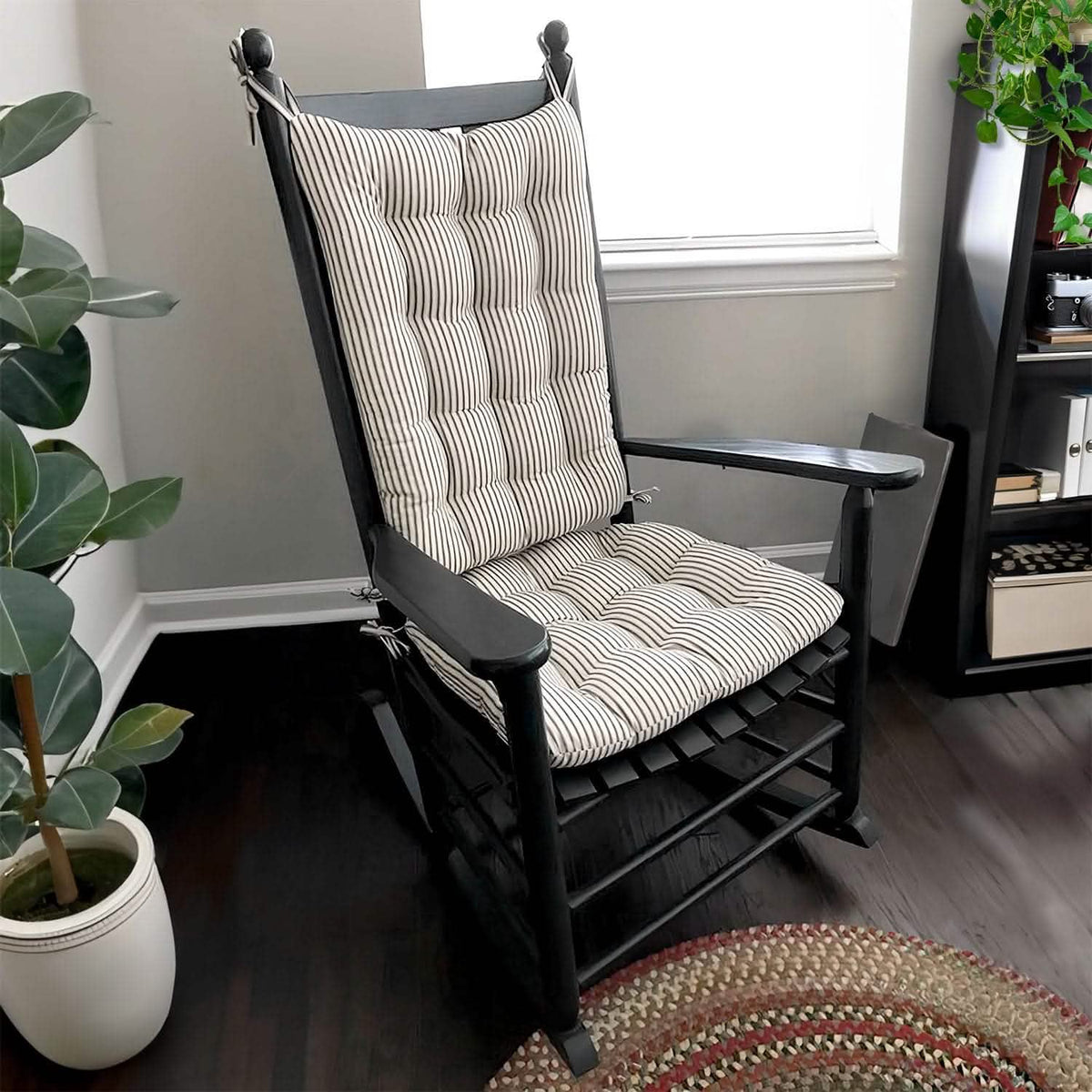 Ticking Stripe Black Rocking Chair Cushions - Made in USA - 100% Cotton
