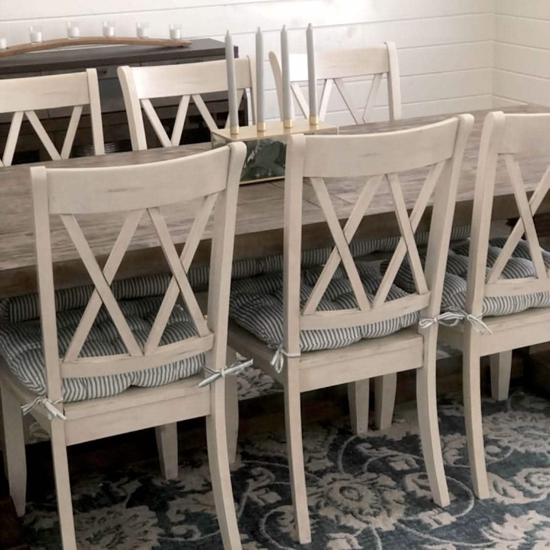 Ticking Stripe Navy Blue Dining Chair Pads - Made in USA - 100% Cotton - Machine Washable