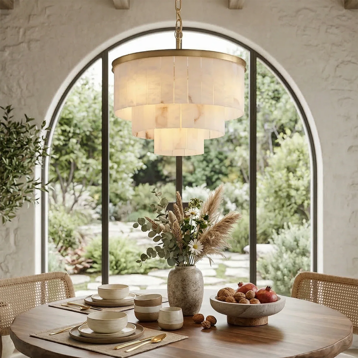 Tiered Natural Alabaster Chandelier