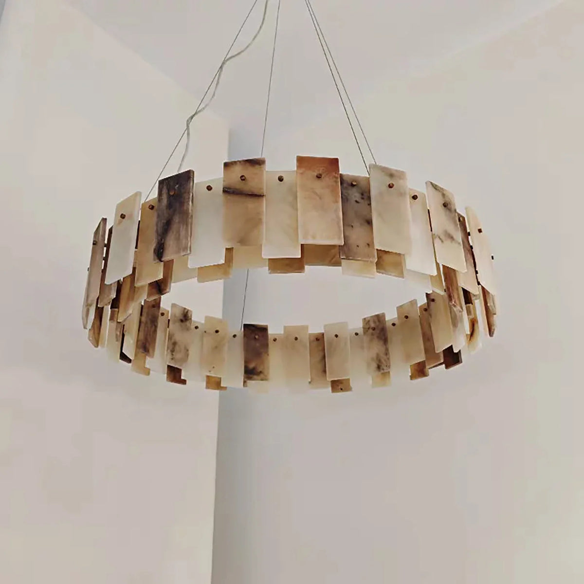 Tobacco-Hued Alabaster Chandelier