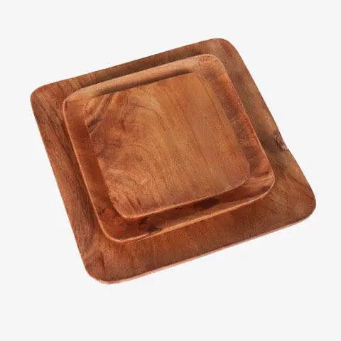 Assiettes carrées en bois d'acacia Tressa (lot de 3)