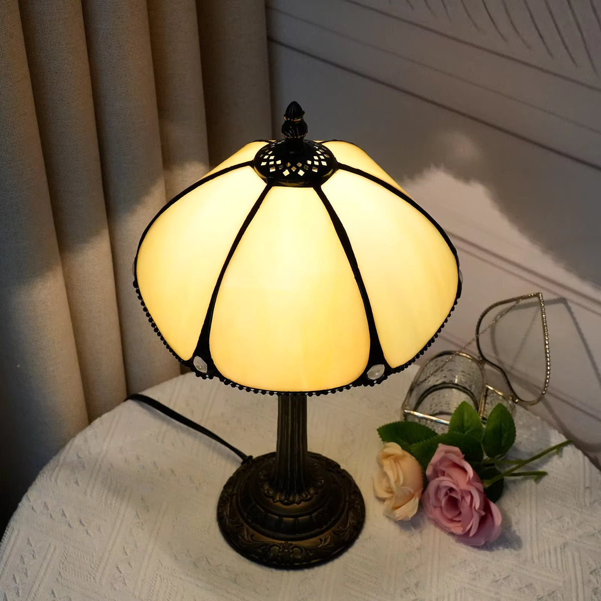 Classic Amber Art Glass Table Lamp | Antique Bronze Finish Resin Desk Light