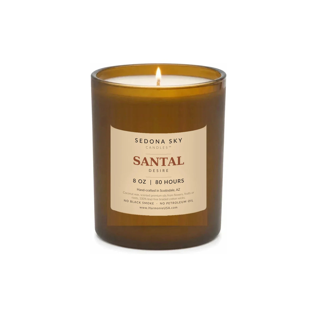 Santal Desire Candle, 8 oz Amber Glass