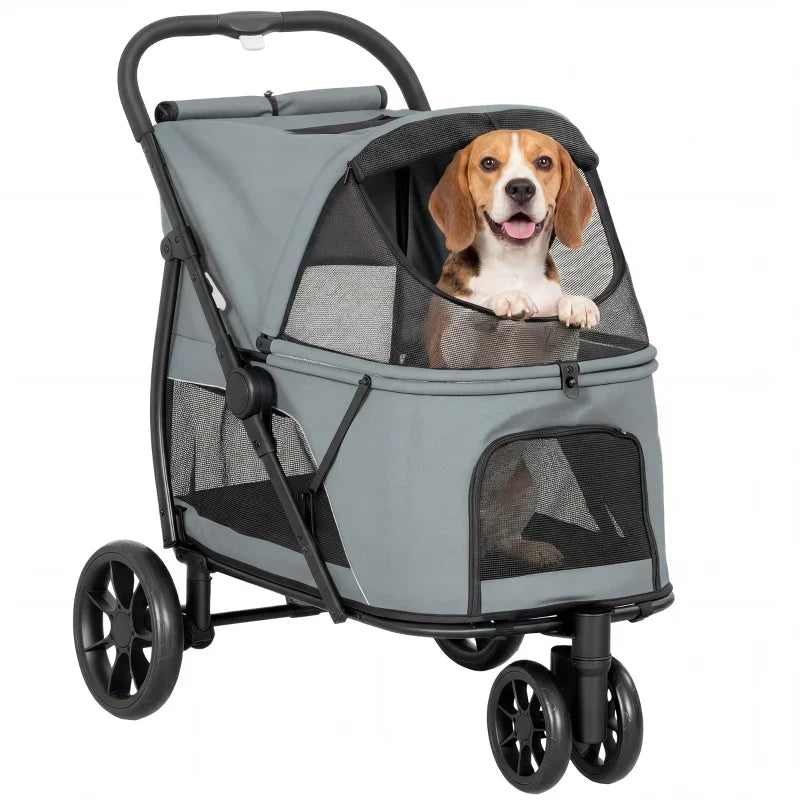 Passeggino per animali a 3 ruote con chiusura rapida a scatto, finestra in rete, cuscino lavabile, per cani di taglia media