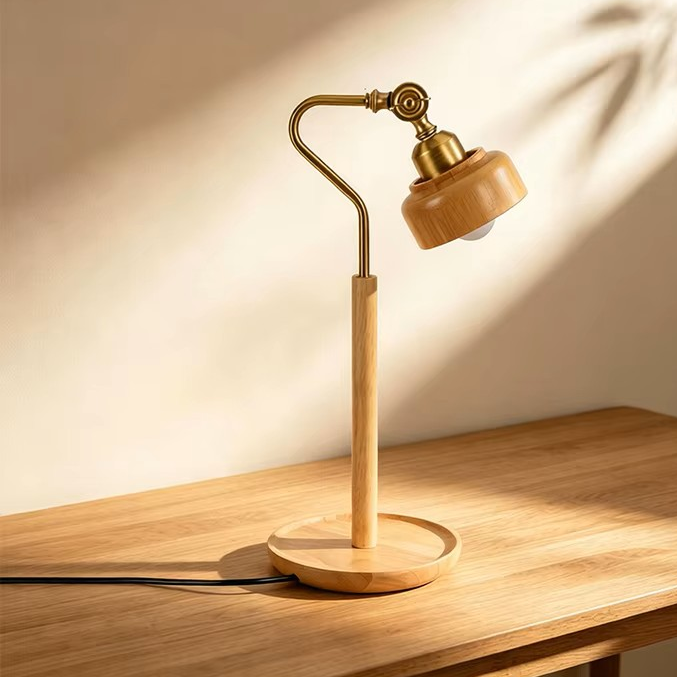 Modern Wood Articulated Desk Lamp | Vintage Brass Swing Arm Reading Light