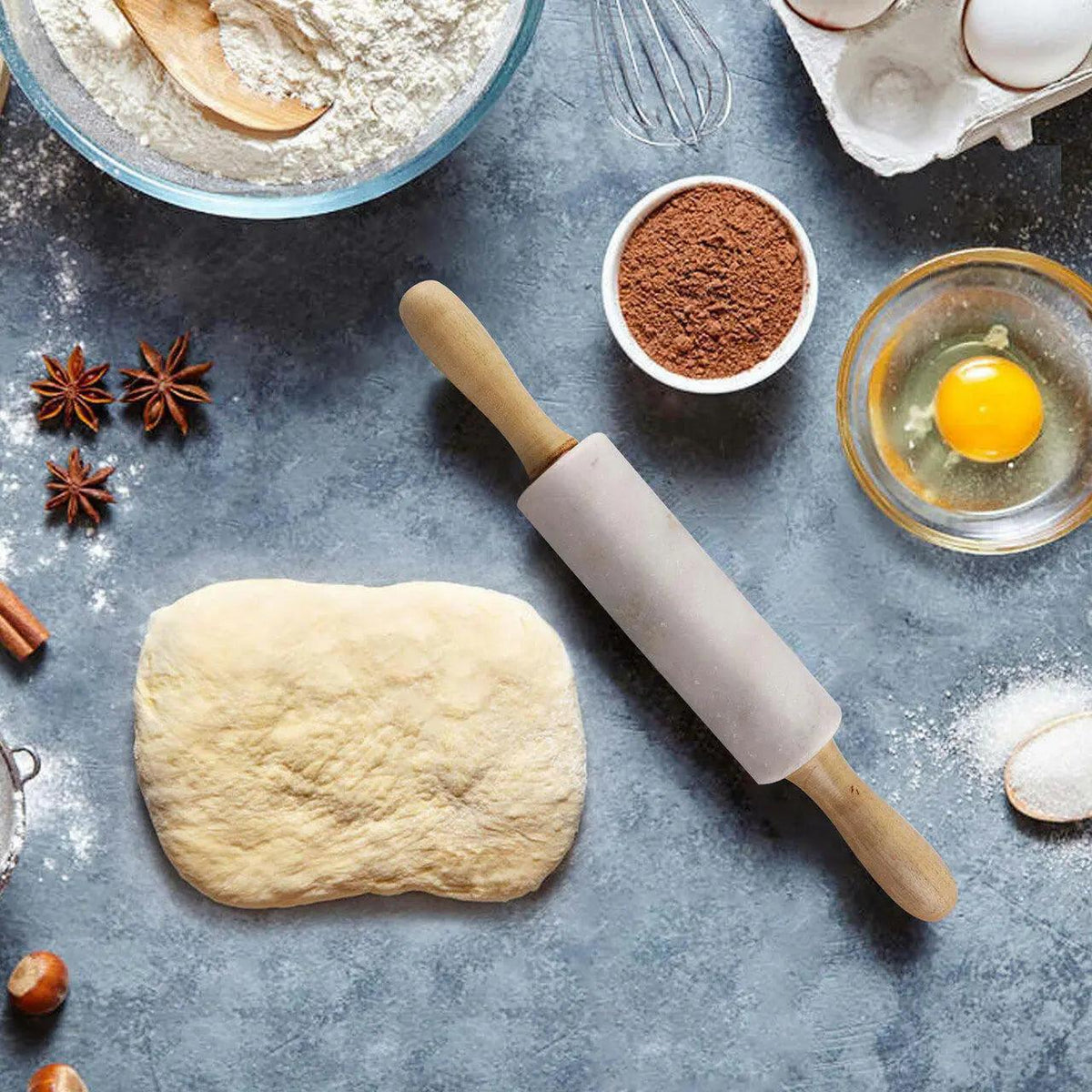Mattarello in marmo bianco e legno Vivace