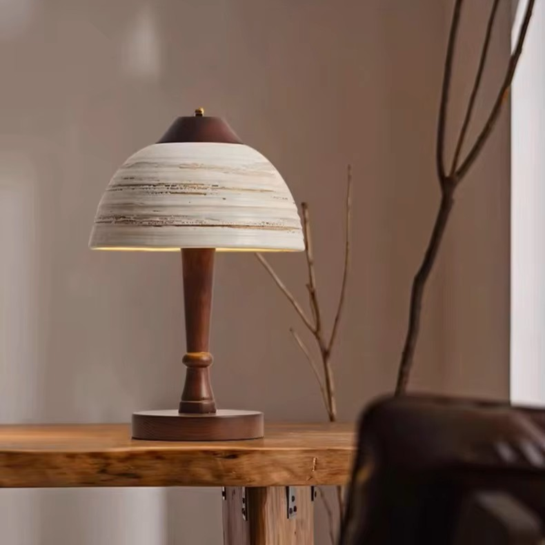 Wabi-Sabi Ceramic & Wood Table Lamp | Handcrafted Bedside Light