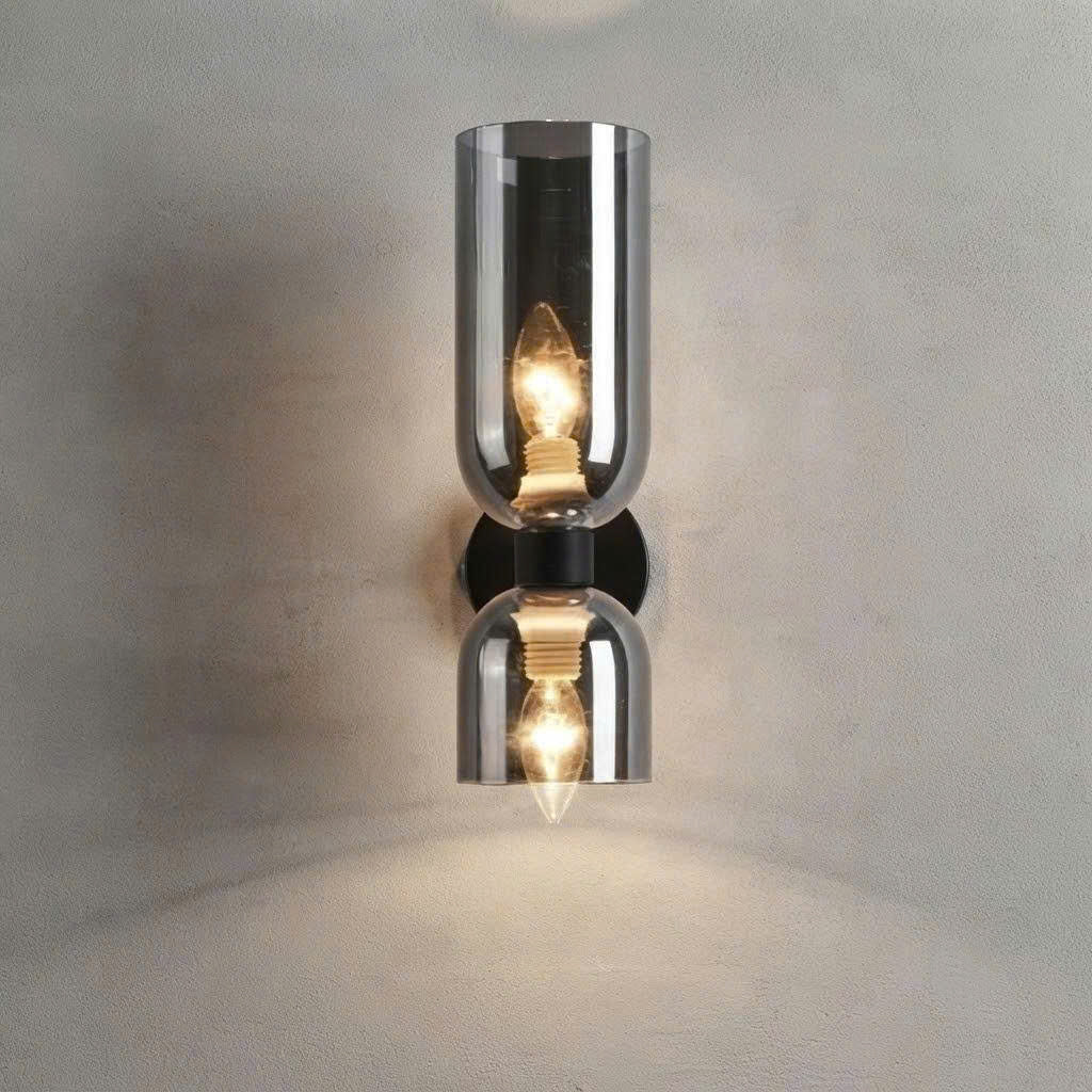 Modern Copper & Glass Dual-Head Wall Sconce | Up-Down Frosted Glass Wall Light