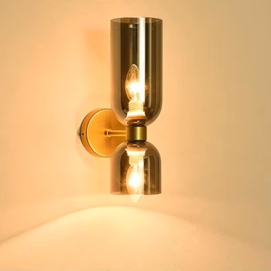 Modern Copper & Glass Dual-Head Wall Sconce | Up-Down Frosted Glass Wall Light