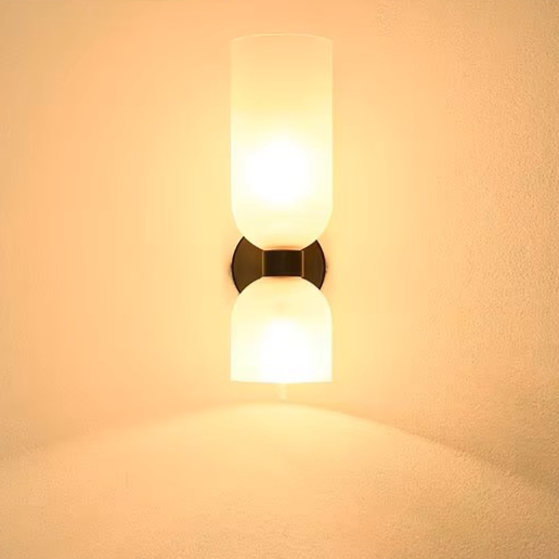 Modern Copper & Glass Dual-Head Wall Sconce | Up-Down Frosted Glass Wall Light