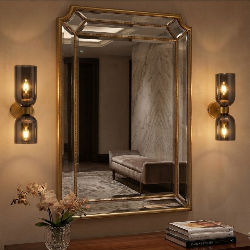 Modern Copper & Glass Dual-Head Wall Sconce | Up-Down Frosted Glass Wall Light