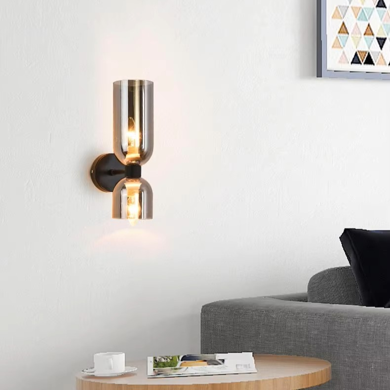Modern Copper & Glass Dual-Head Wall Sconce | Up-Down Frosted Glass Wall Light