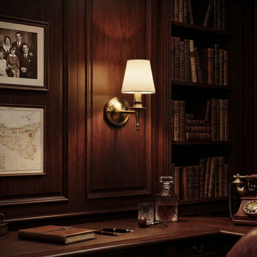 Classic Brushed Copper Wall Lamp | Elegant Cloth Shade Bedside Sconce
