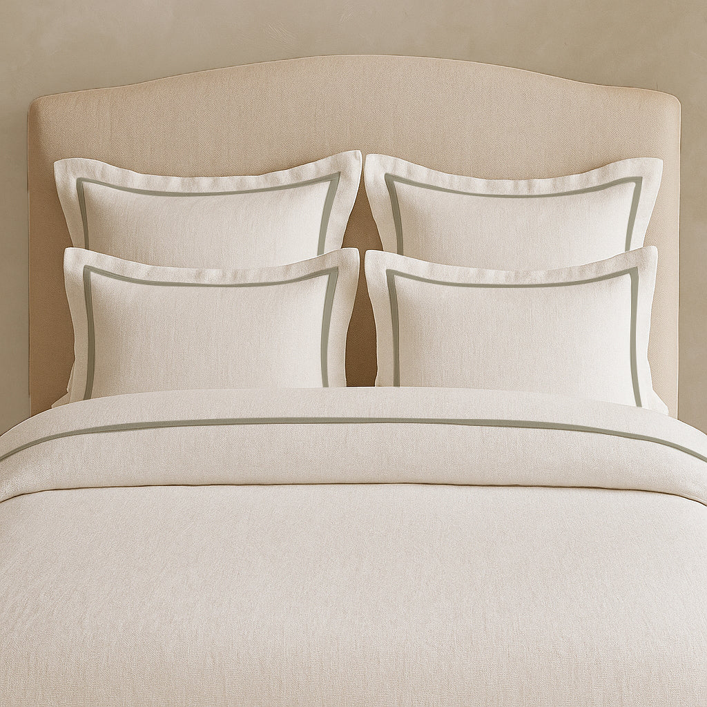 Set copripiumino in lino con bordo a cornice