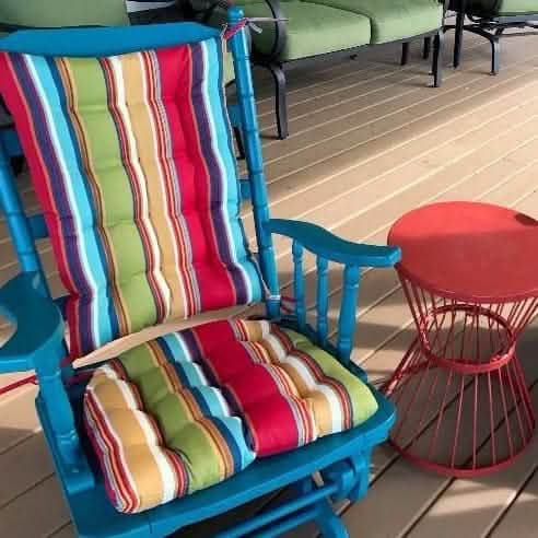 Westport Cabana Stripe Red Porch Rocker Cushions - Latex Foam Fill - Reversible