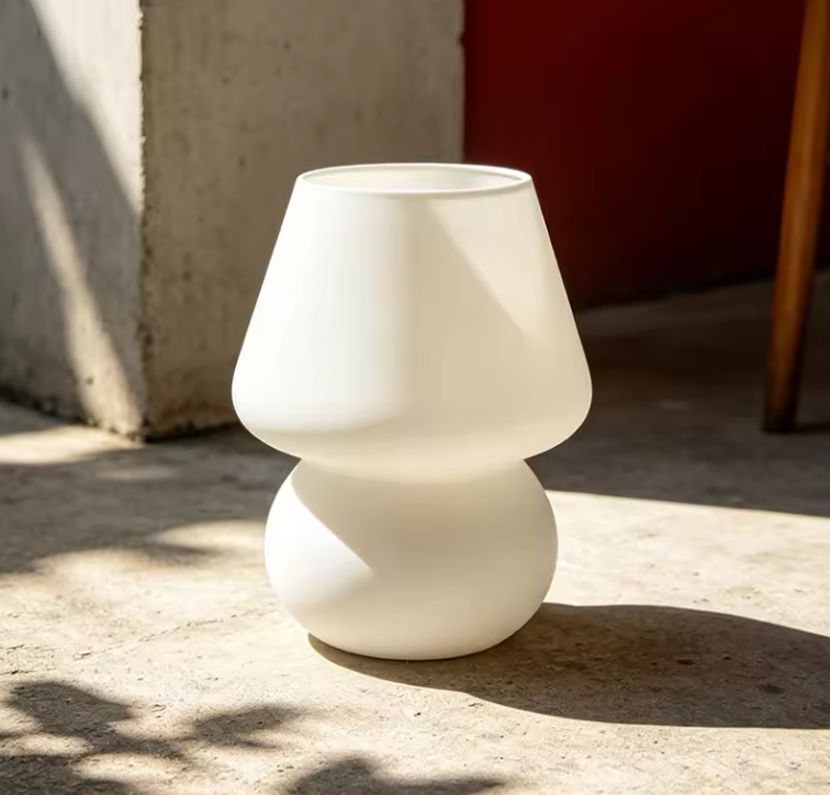 Murano-Style Glass Mushroom Table Lamp | Colorful Striped & Dotted Bedside Light