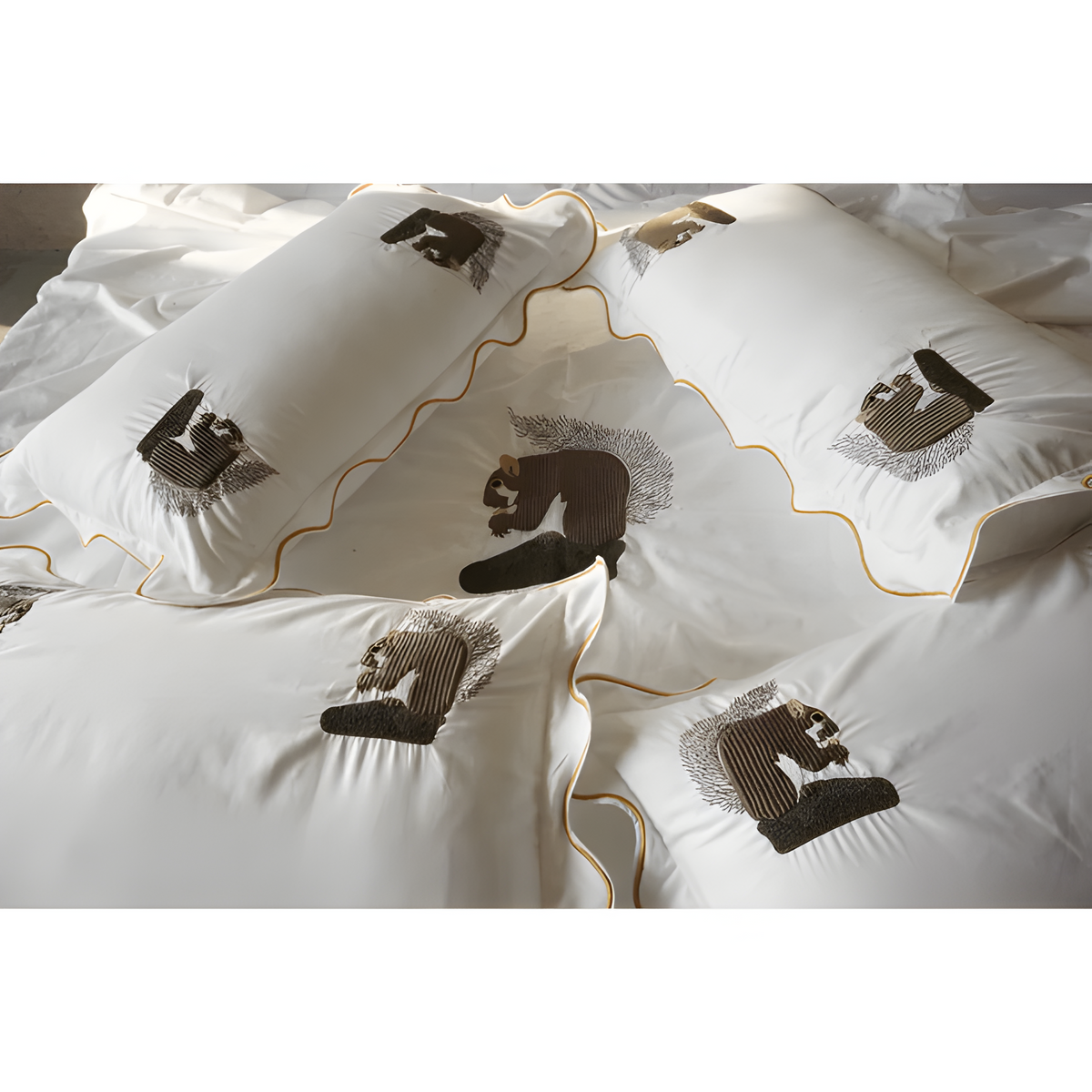 Parure de lit en satin de coton brodé écureuil