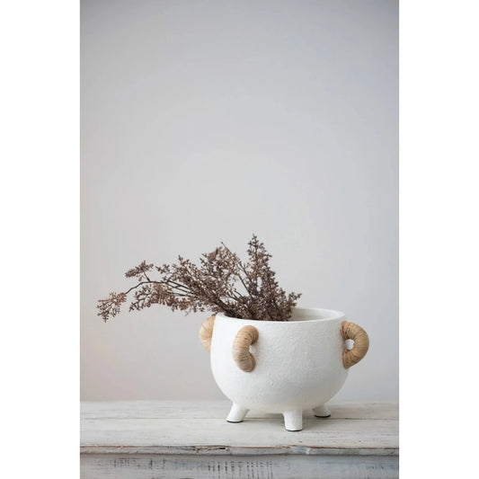 Wren Terracotta Planter with Rattan Handles