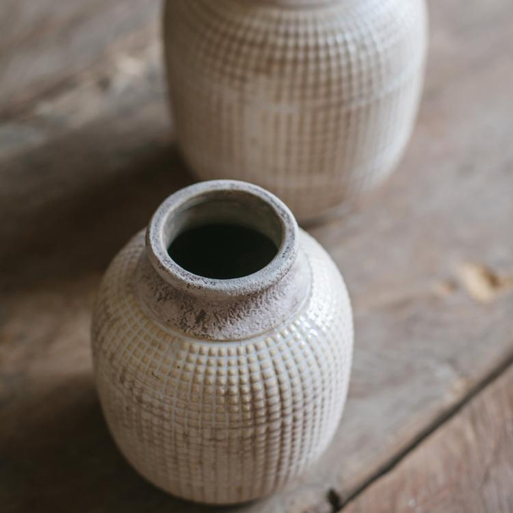 Vase pot en céramique porcelaine texturée blanc