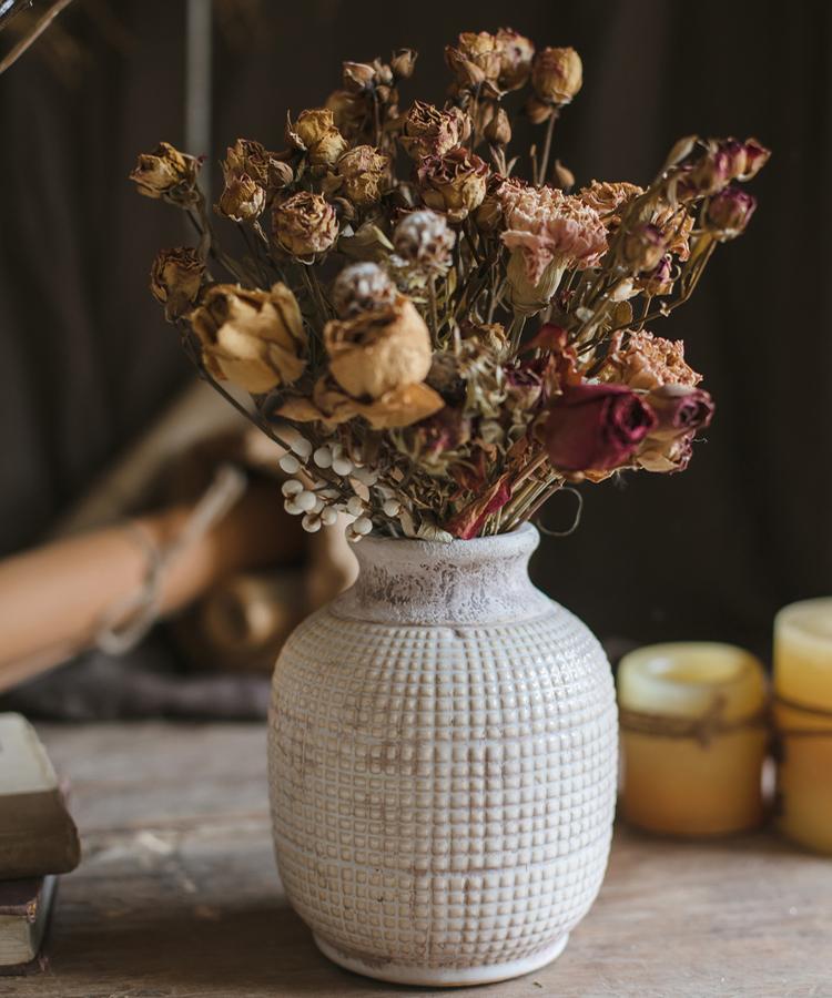 Vase pot en céramique porcelaine texturée blanc