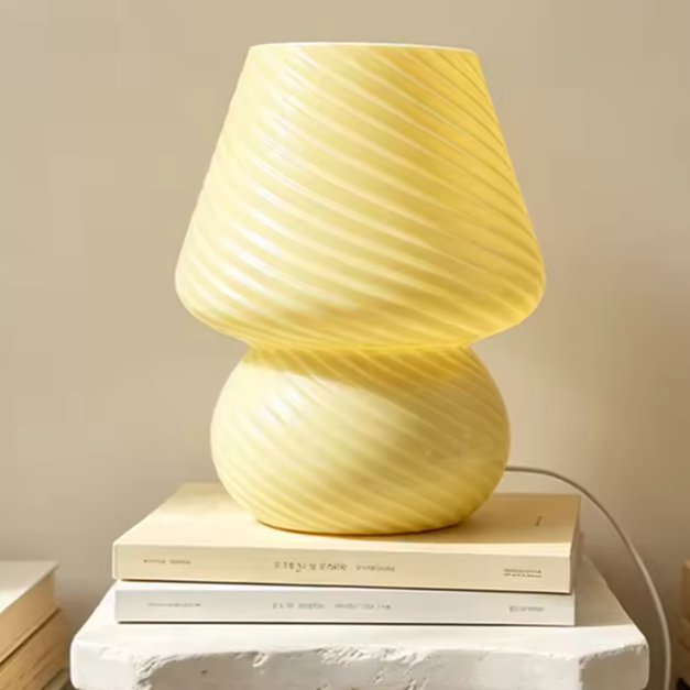 Murano-Style Glass Mushroom Table Lamp | Colorful Striped & Dotted Bedside Light