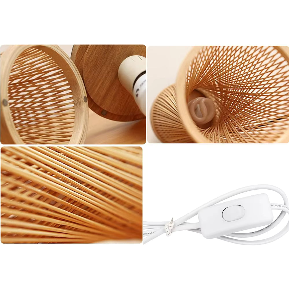 Handcrafted Bamboo Hourglass Table Lamp | Spiral Woven Accent Desk Light