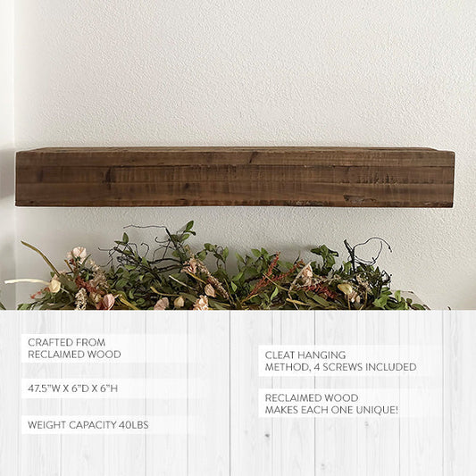 47 Inch Reclaimed Rustic Natural Wood Mantle