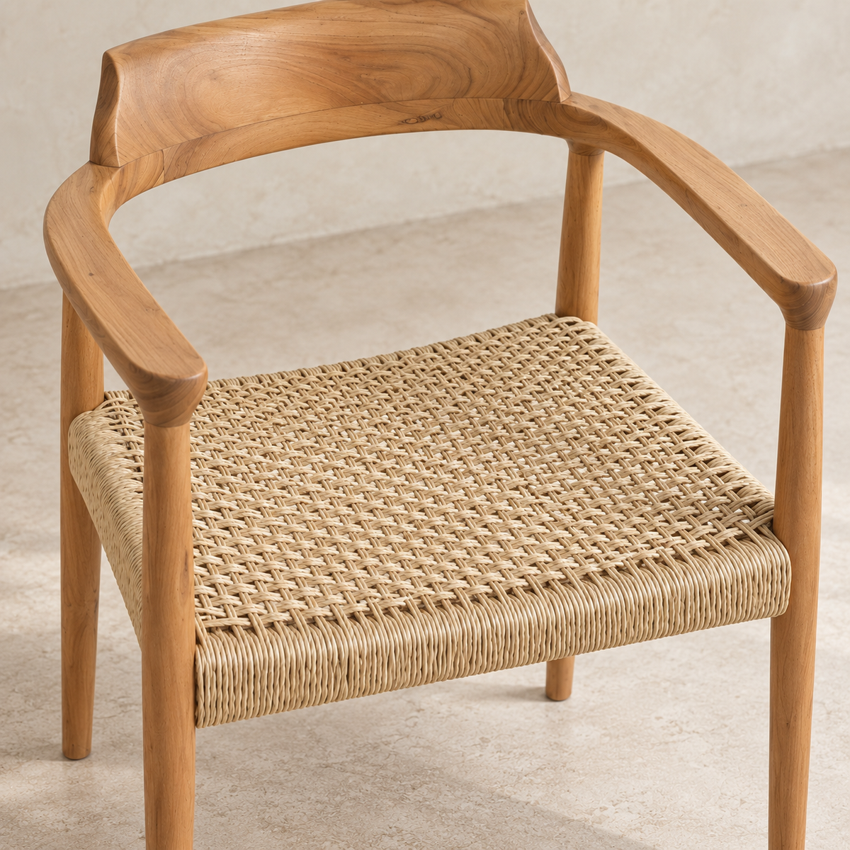 Bridgeford Solid Teak Dining Armchair with Woven Synthetic Seat