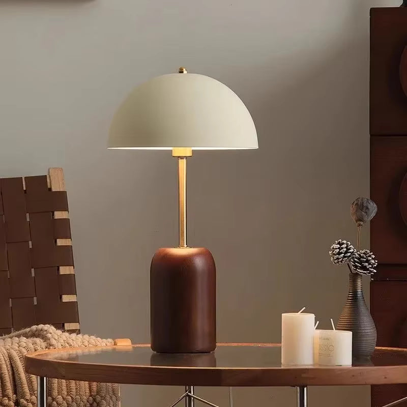 Modern Dome Metal & Wood Table Lamp | Minimalist Bedside Light