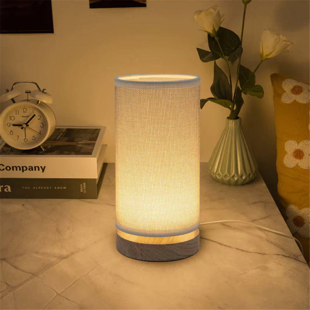 Natural Jute Fabric & Wood Cylinder Table Lamp | Minimalist Desk Light