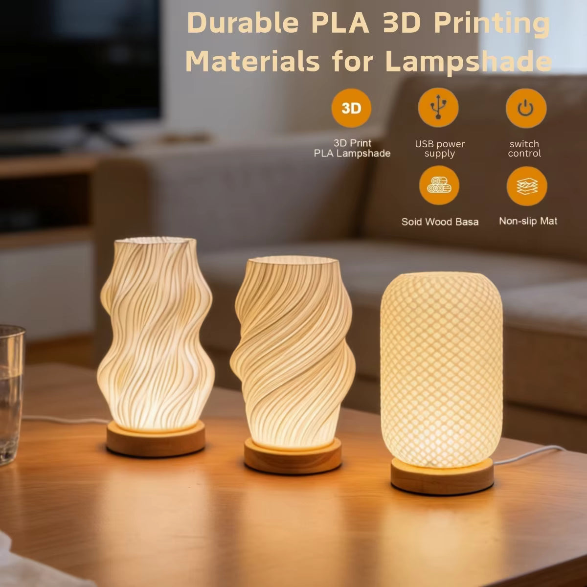 Tri-Color LED Textured Table Lamp | Wood & ABS Minimalist Desk Light
