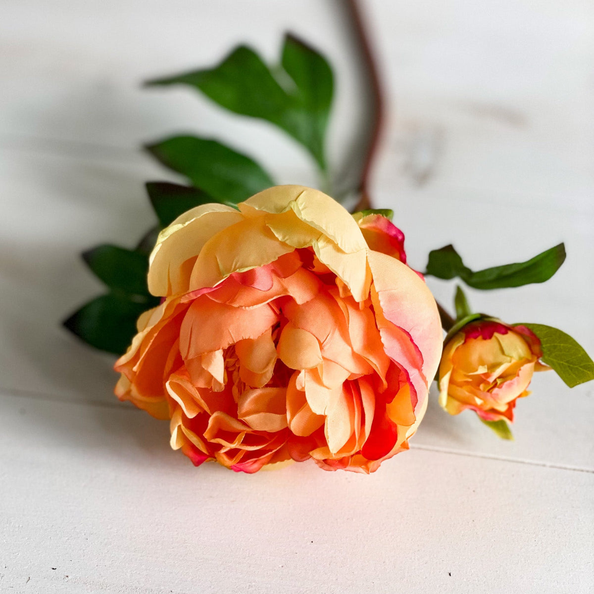 Yellow & Orange Peony Spray 23.5" - Single Stem Artificial Flower