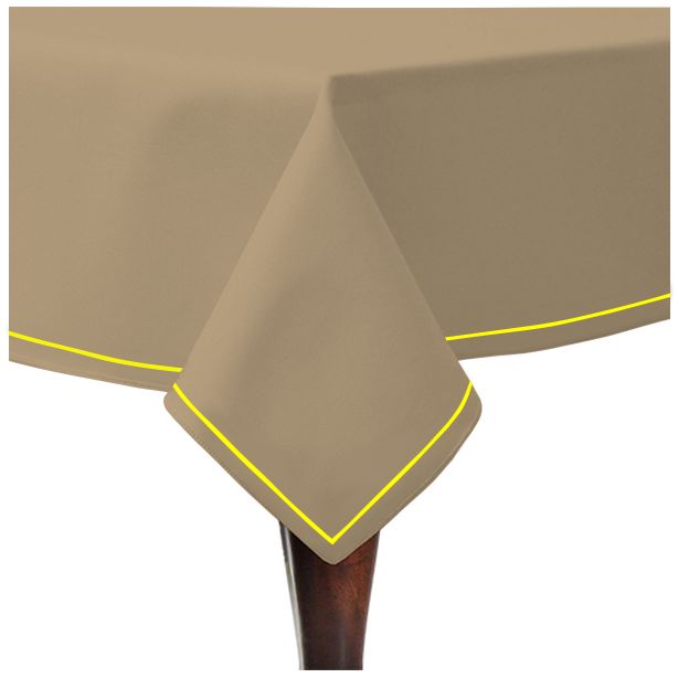Nappe unie en satin de coton avec bordure brodée simple - Taupe