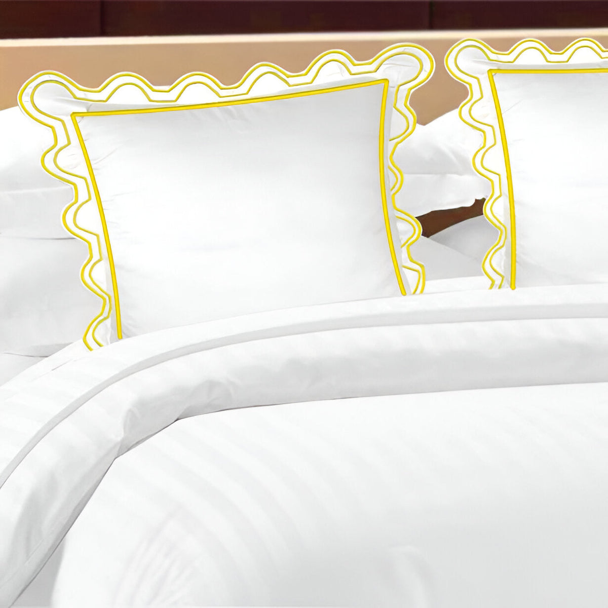 Parure de lit en coton, 400 fils, forme en U avec broderies festonnées
