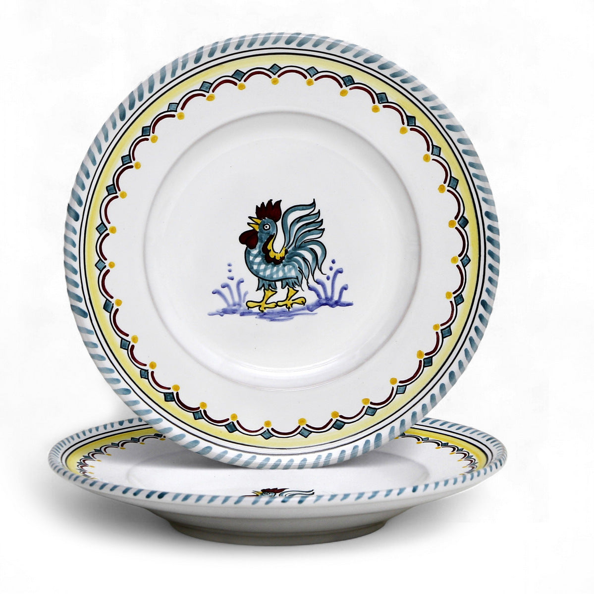 ORVIETO GREEN ROOSTER SIMPLE: Pasta/Soup Rimmed Bowl Plate