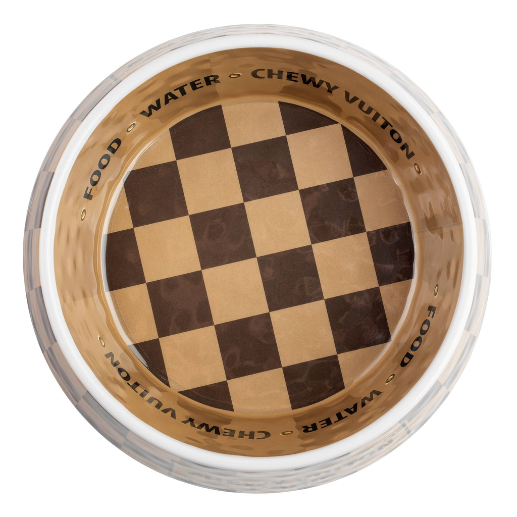 Tan Checker Chewy Vuiton Bowl - Cat or Dog Bowls
