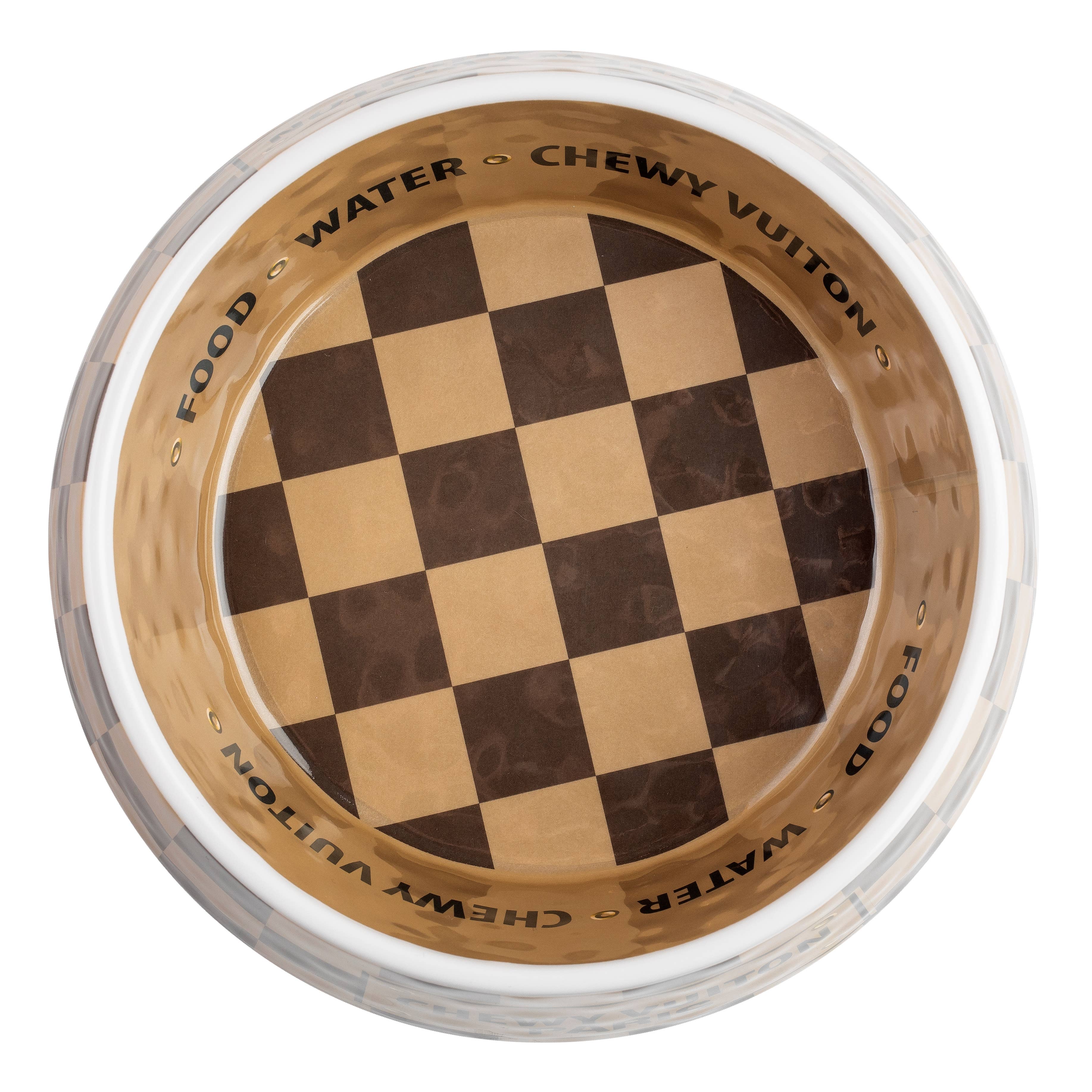 Tan Checker Chewy Vuiton Bowl - Cat or Dog Bowls