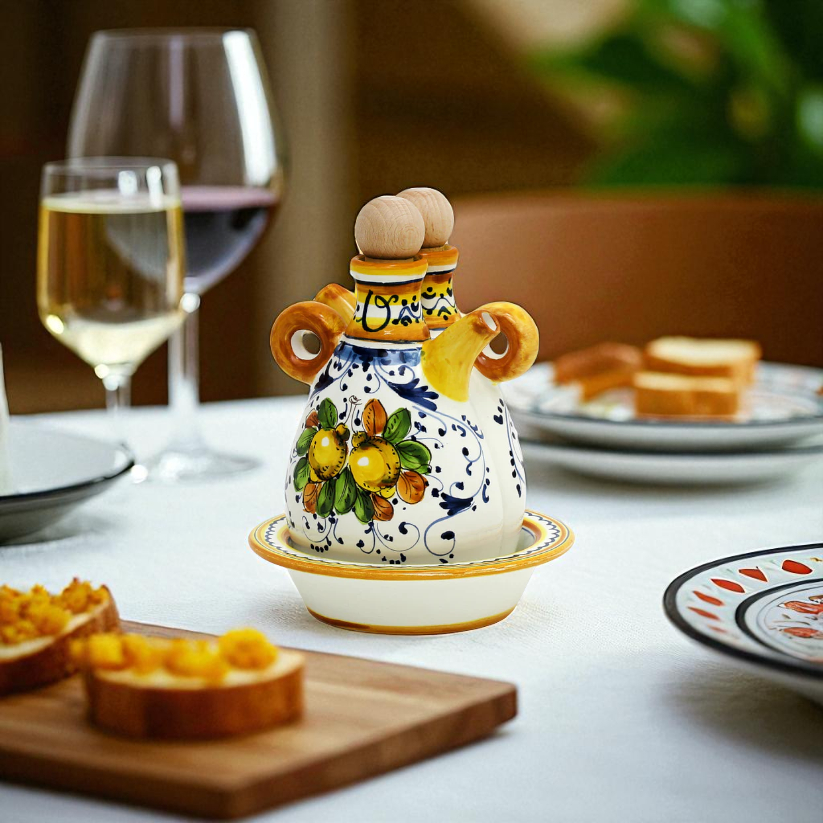 LIMONCINI : Ensemble huile et vinaigre « The Better Half » avec plateau/soucoupe