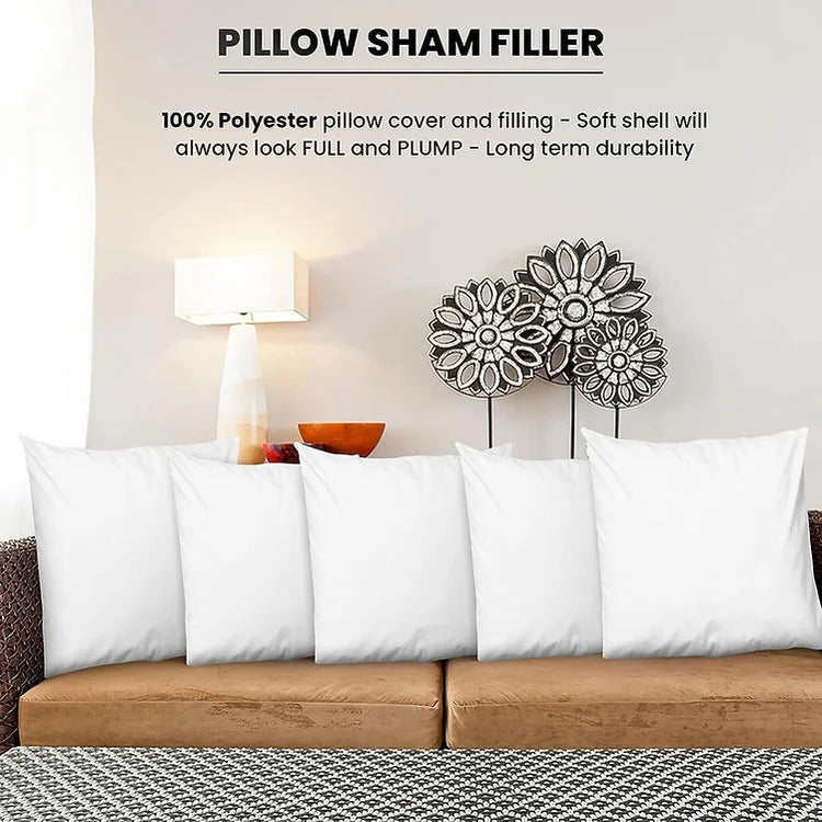 Foamily 18x18 Pillow Inserts Set of 4, 100% Cotton Cover Throw Pillow Inserts, Decorative Square Pillow Stuffers for Couch, Sofa, Bed & Home Decor, White 4 Pack