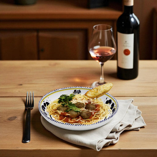 ORVIETO BLUE ROOSTER: Risotto/Pasta/Cioppino round shallow coupe bowl