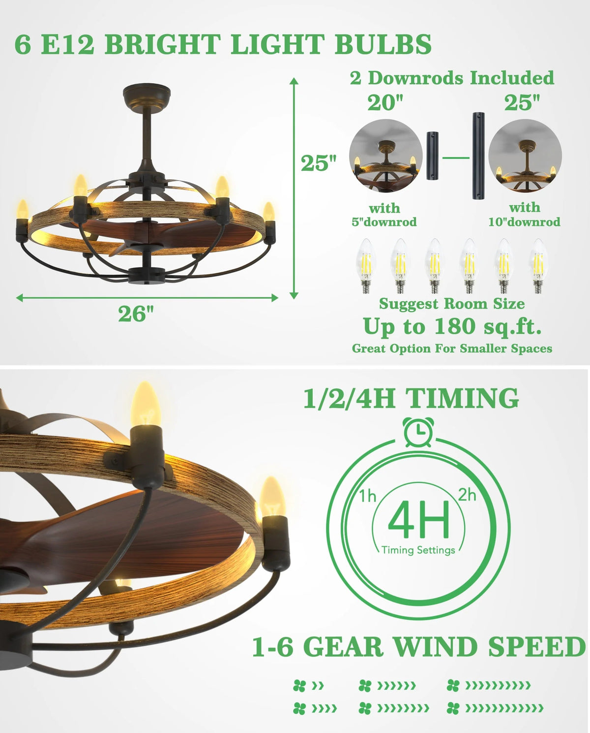 Farmhouse Caged Ceiling Fan Light Fixture