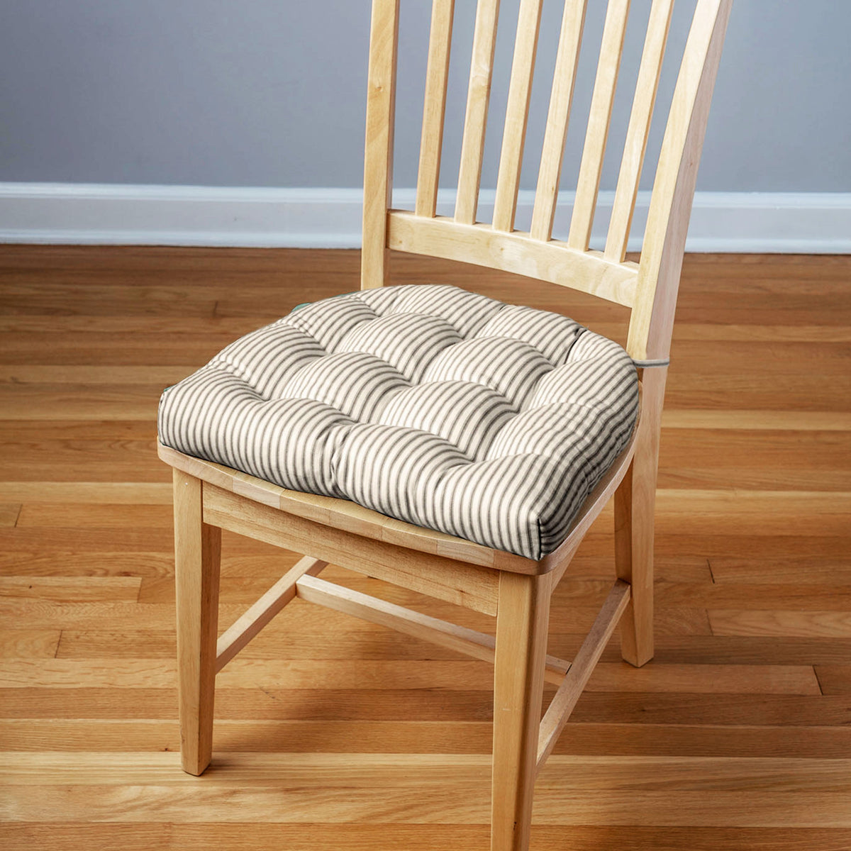 Ticking Stripe Black Dining Chair Pad - Made in USA - 100% Cotton - Machine Washable