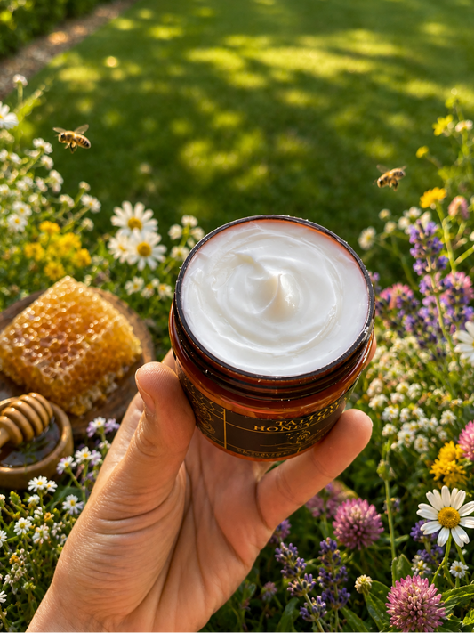 Baume au suif de bœuf biologique nourri à l'herbe et au miel cru – Baume hydratant profond fait main pour peaux sèches, soins du visage et du corps